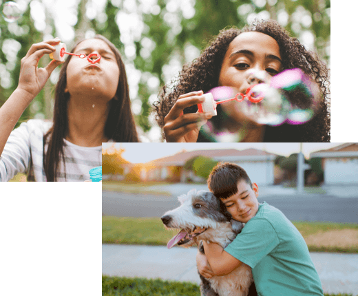 kids blowing bubbles